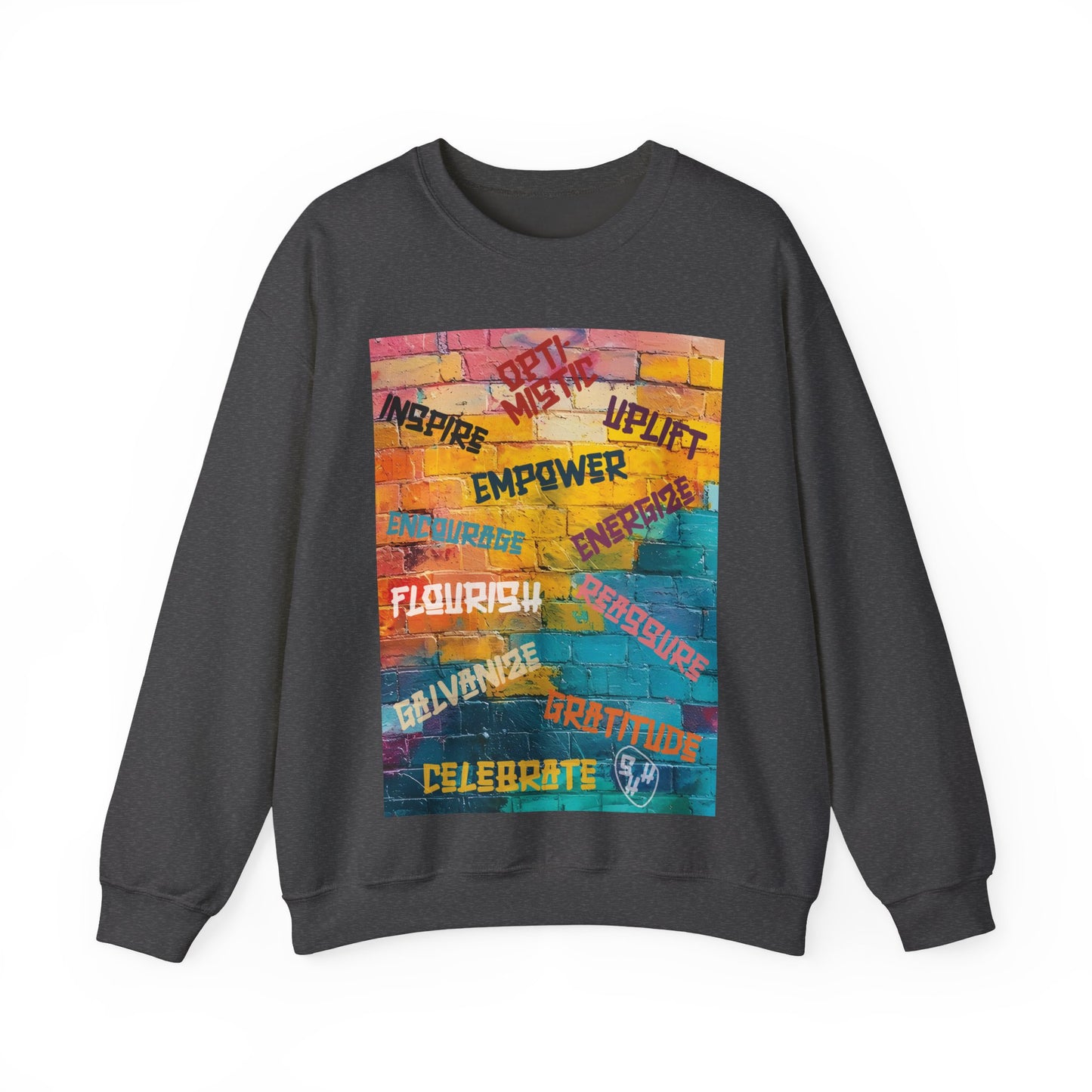 Fuel your fire—Inspire. Empower. Celebrate. 🎨💪 #MotivationalArt #InspireDaily #Empowerment #PositiveVibes #GoalGetter #WallOfWords Unisex Crewneck Sweatshirt - Empower, Flourish, Celebrate, Gratitude, Uplift, Energetic Cozy Apparel