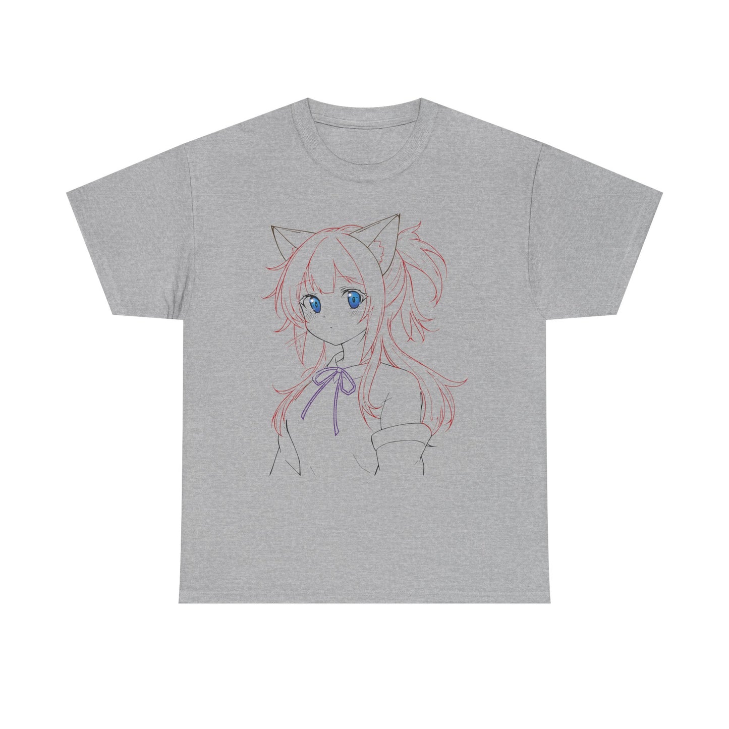 Cute Anime Cat Girl Unisex Heavy Cotton Tee, Graphic Tee for Anime Lovers, Casual Wear, Gift for Birthdays, Everyday Fashion