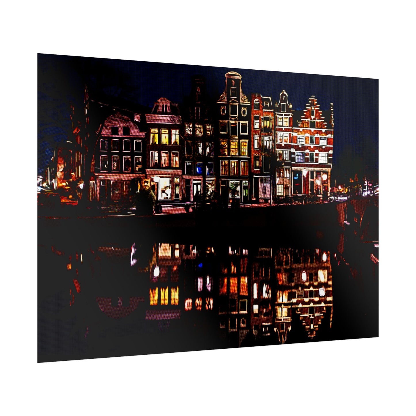 Amsterdam Nightscape Rolled Poster - Colorful Urban Reflection Art