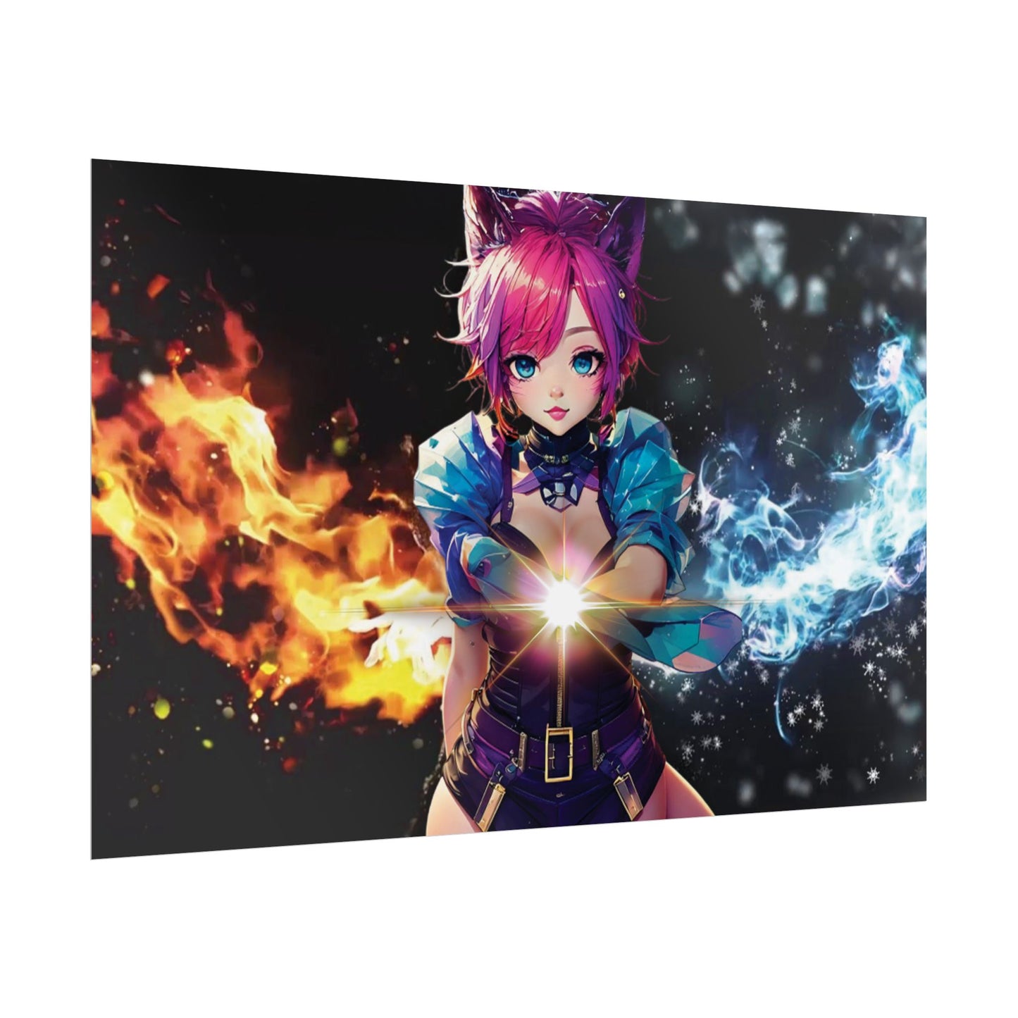 Canvas Print Elemental Balance: Flame & Frost Anime Fantasy Poster