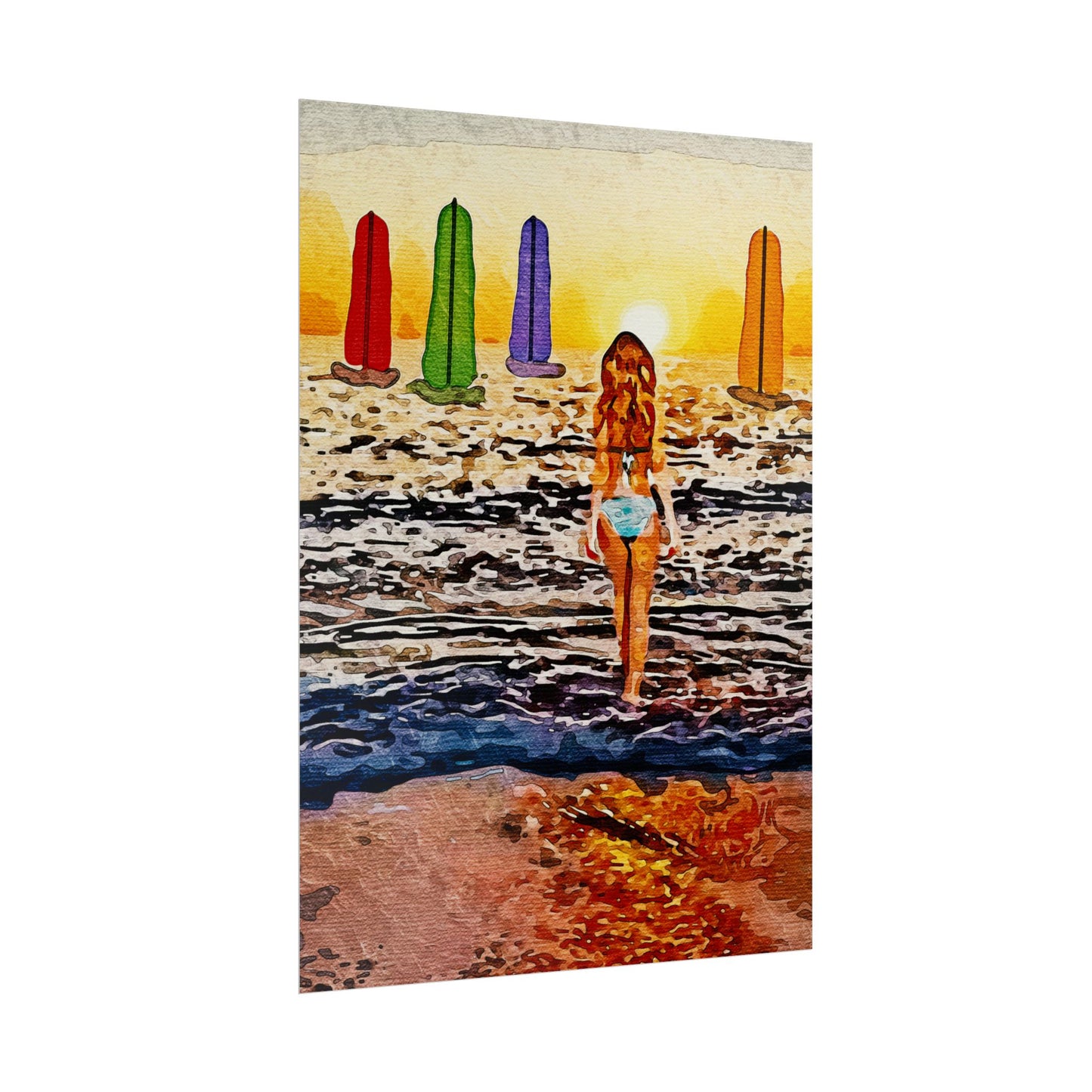 "Chasing Horizons: A Sunset Journey of Hope and Serenity Beyond the Waves" - Beach-Themed Rolled Posters, Decorative Wall Art, Summer Decor, Coastal Vibe, Surfing Gift, Ocean Sunset Print