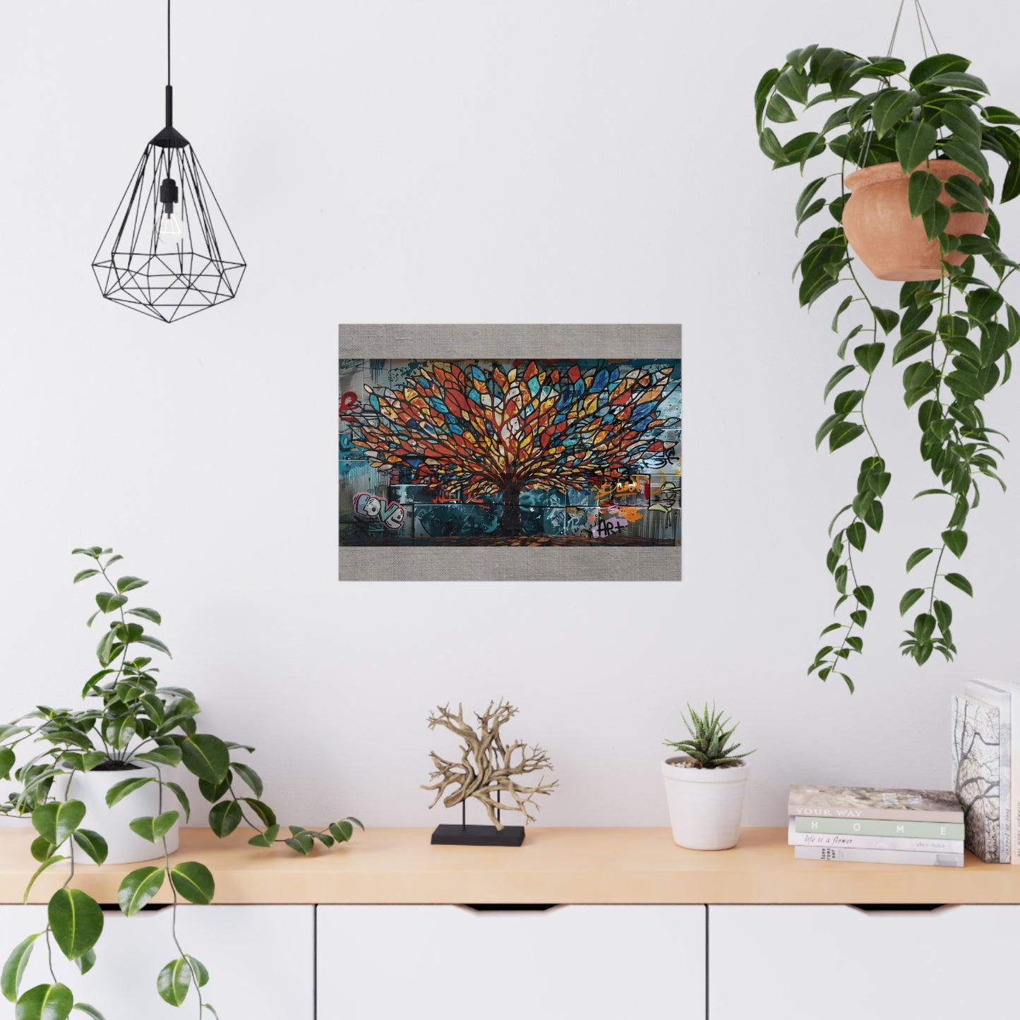 “Roots of Radiance: The Urban Tree of Infinite Expression” - Vibrant Tree Matte Poster, Home Decor, Wall Art, Gift for Nature Lovers, Modern Art Print