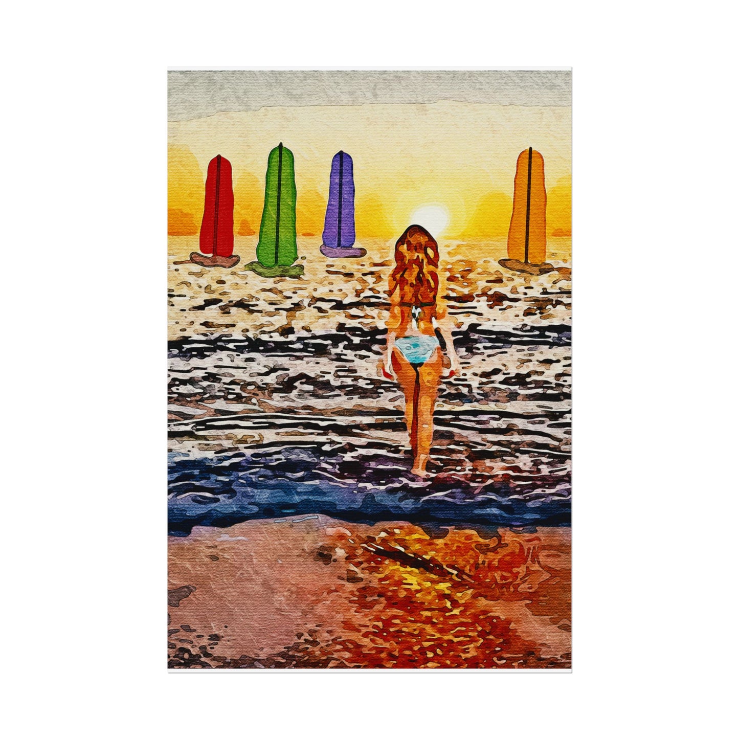 "Chasing Horizons: A Sunset Journey of Hope and Serenity Beyond the Waves" - Beach-Themed Rolled Posters, Decorative Wall Art, Summer Decor, Coastal Vibe, Surfing Gift, Ocean Sunset Print