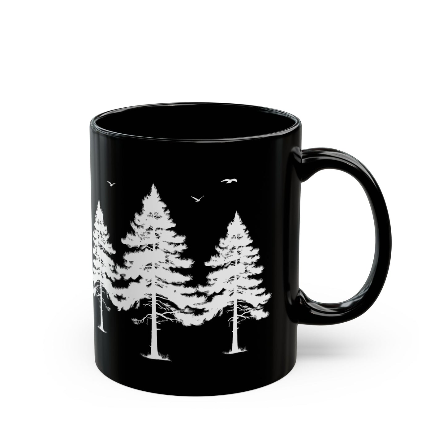 Serene Forest Black Mug - 11oz & 15oz Coffee Cup for Nature Lovers
