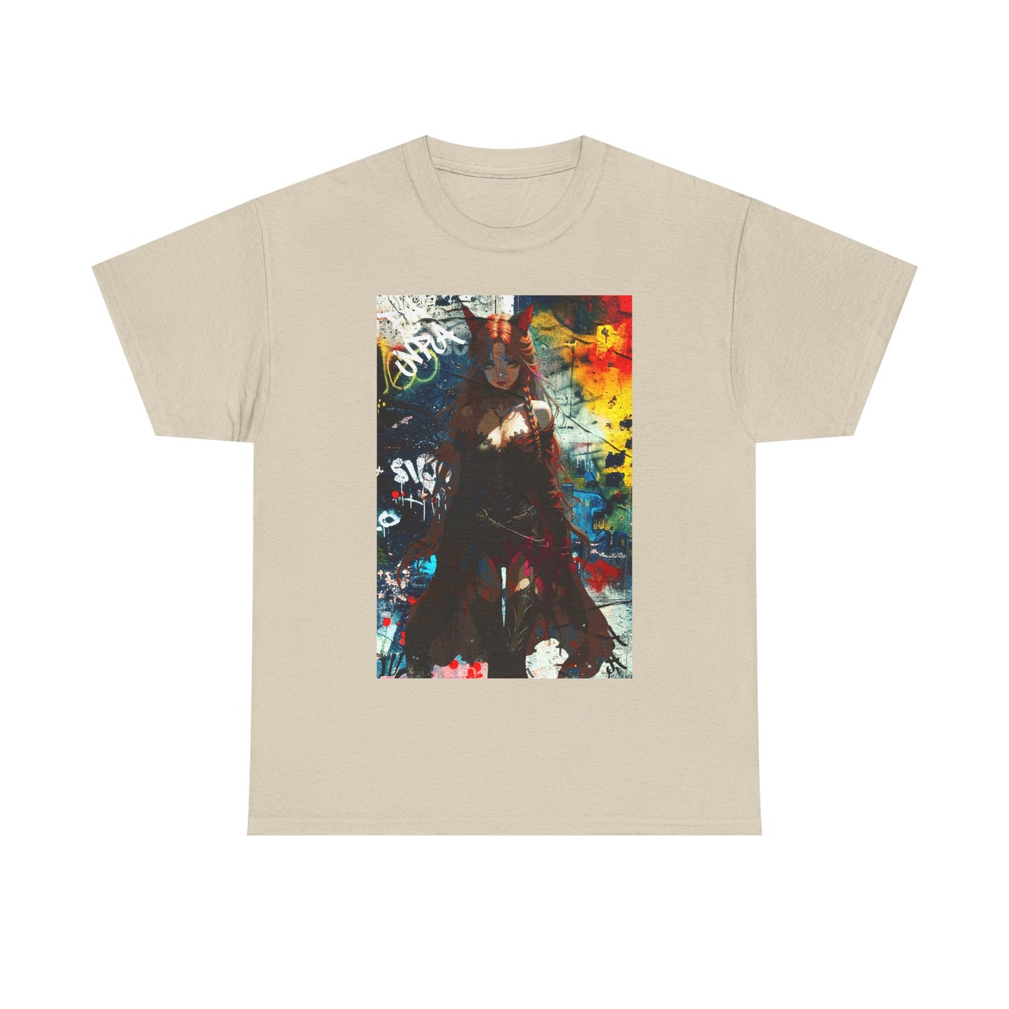 Warrior Anime Catgirl – Urban Fantasy Power on Canvas & Poster - Vibrant Graphic Tee for Art Lovers, Unisex Heavy Cotton Tee, Streetwear Style, Gift for Artists, Unique Statement Shirt