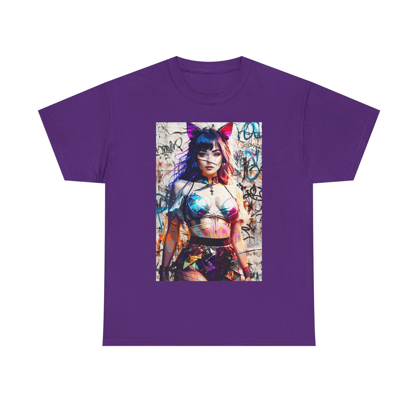 Graphic Tee - Prismatic Feline Enchantress Anime-Inspired Art Shirt