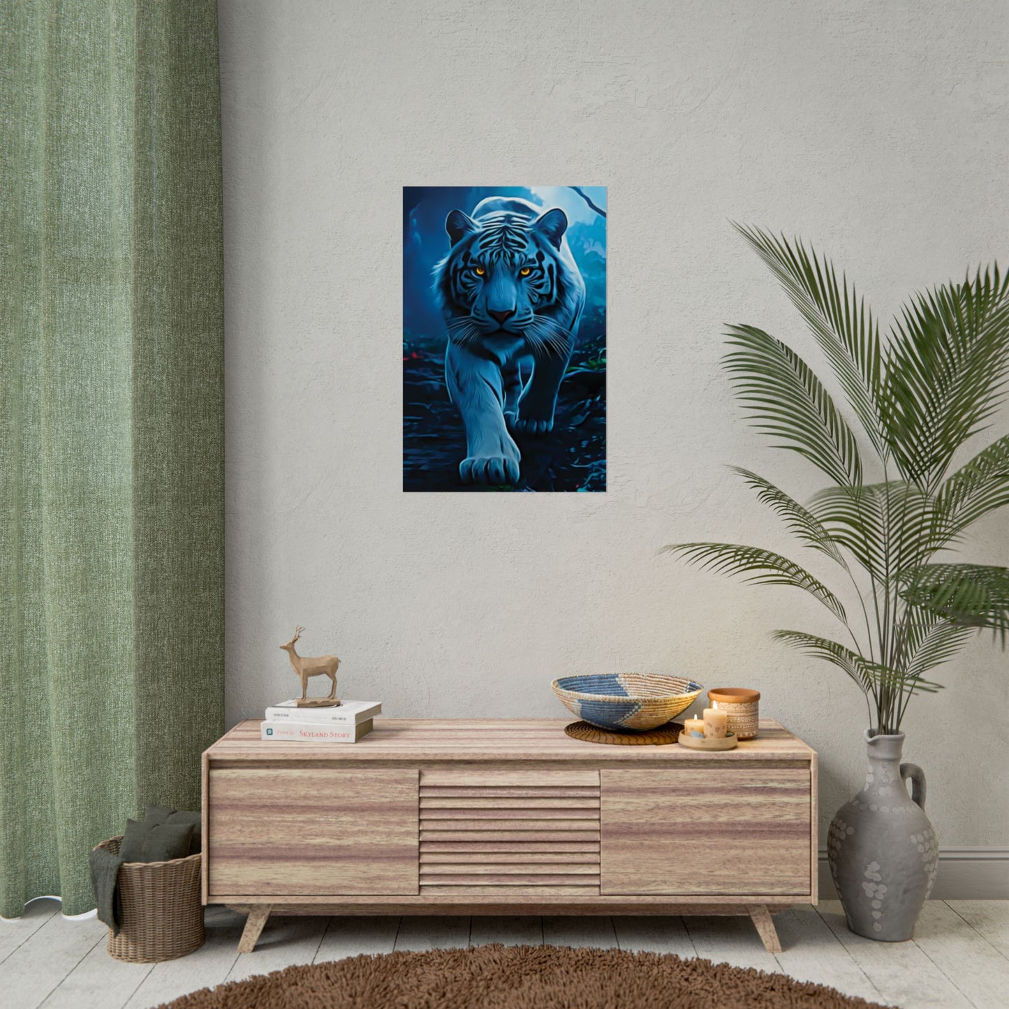π
Blue Ember: Strength in Stillness, Power in Motion - Majestic Tiger Rolled Poster, Wildlife Decor, Animal Lover Gift, Home Wall Art, Tiger Poster Print
