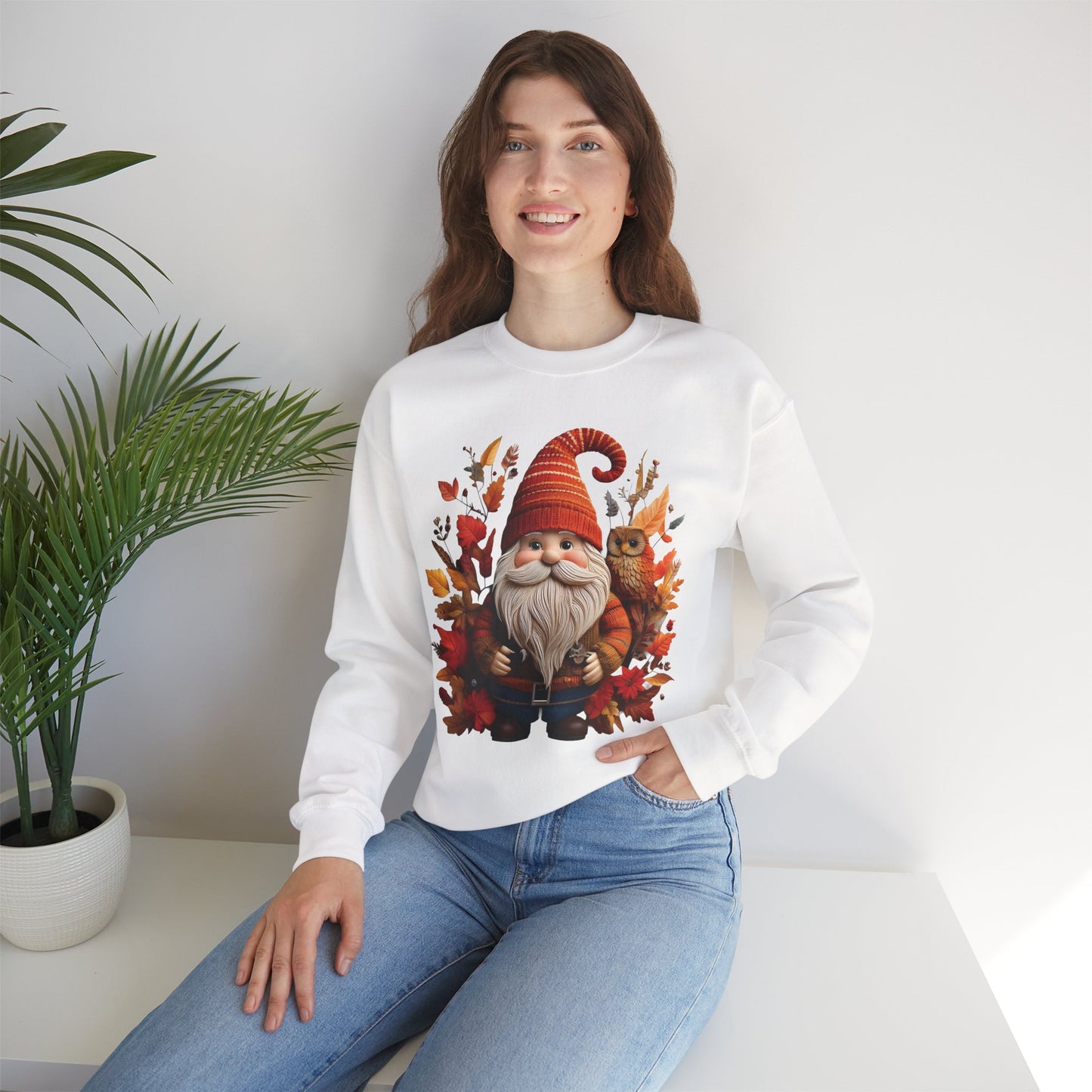 Gnome & Owl Autumn Harmony β Cozy Magic for the Season ππ§‘ - Sweatshirt | Fall Sweater, Autumn Apparel, Unisex Crewneck, Perfect Gift, Holiday Wear, Seasonal Style, Comfortable Fashion