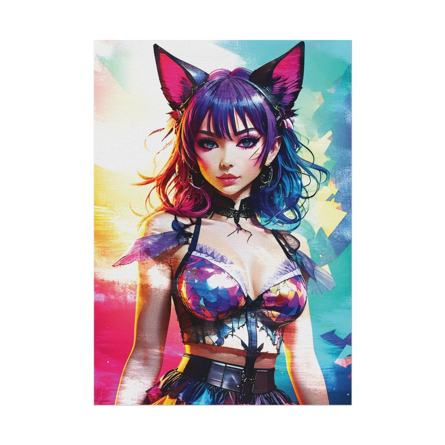Vibrant Anime Cat Girl Rolled Poster - Colorful Wall Art for Anime Lovers