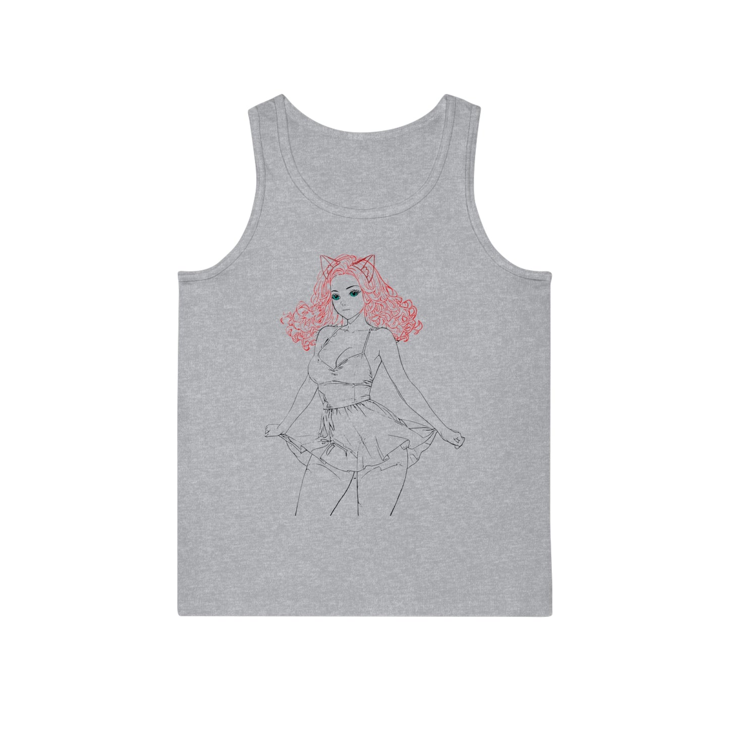 Cute Cat Girl Illustrated Unisex Softstyle Tank Top | Summer Fashion, Gift for Her, Cute Casual Wear, Festival Attire, Graphic Tank