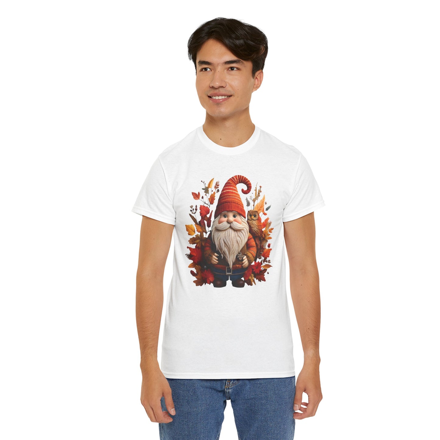Gnome & Owl Autumn Harmony โ Cozy Magic for the Season ๐๐งก - Tee, Fall T-Shirt, Cozy Halloween Shirt, Pumpkin Spice Gift, Unisex Cotton Top