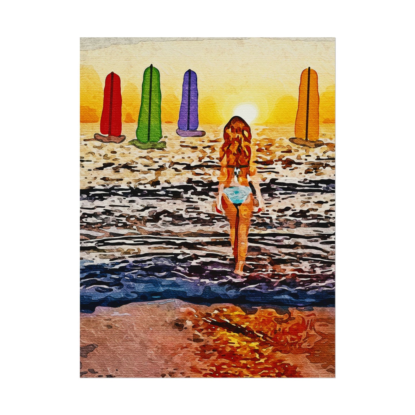 "Chasing Horizons: A Sunset Journey of Hope and Serenity Beyond the Waves" - Beach-Themed Rolled Posters, Decorative Wall Art, Summer Decor, Coastal Vibe, Surfing Gift, Ocean Sunset Print
