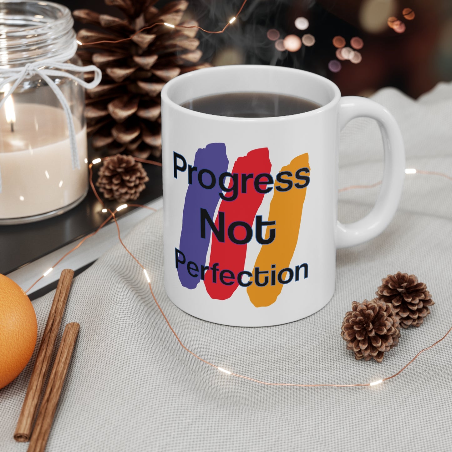 Wear the Win – Progress Is the Real Power 🌟🎨 - Motivational Ceramic Coffee Cups - Progress Not Perfection, Inspirational Mug, Gift for Coffee Lovers, Home Office Decor, Self-Care Reminder