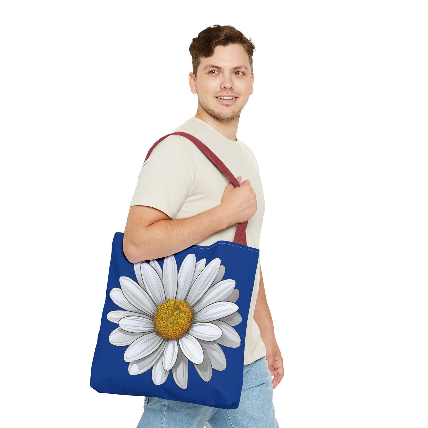 Daisy Tote Bag - White Floral Design Summer Fashion Accessory