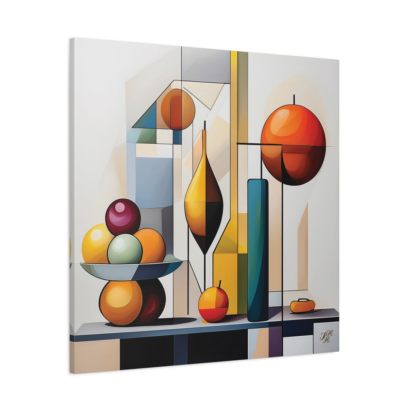 'Geometric Harvest" Abstract Fruit Canvas Art - Stretched Wall Decor
