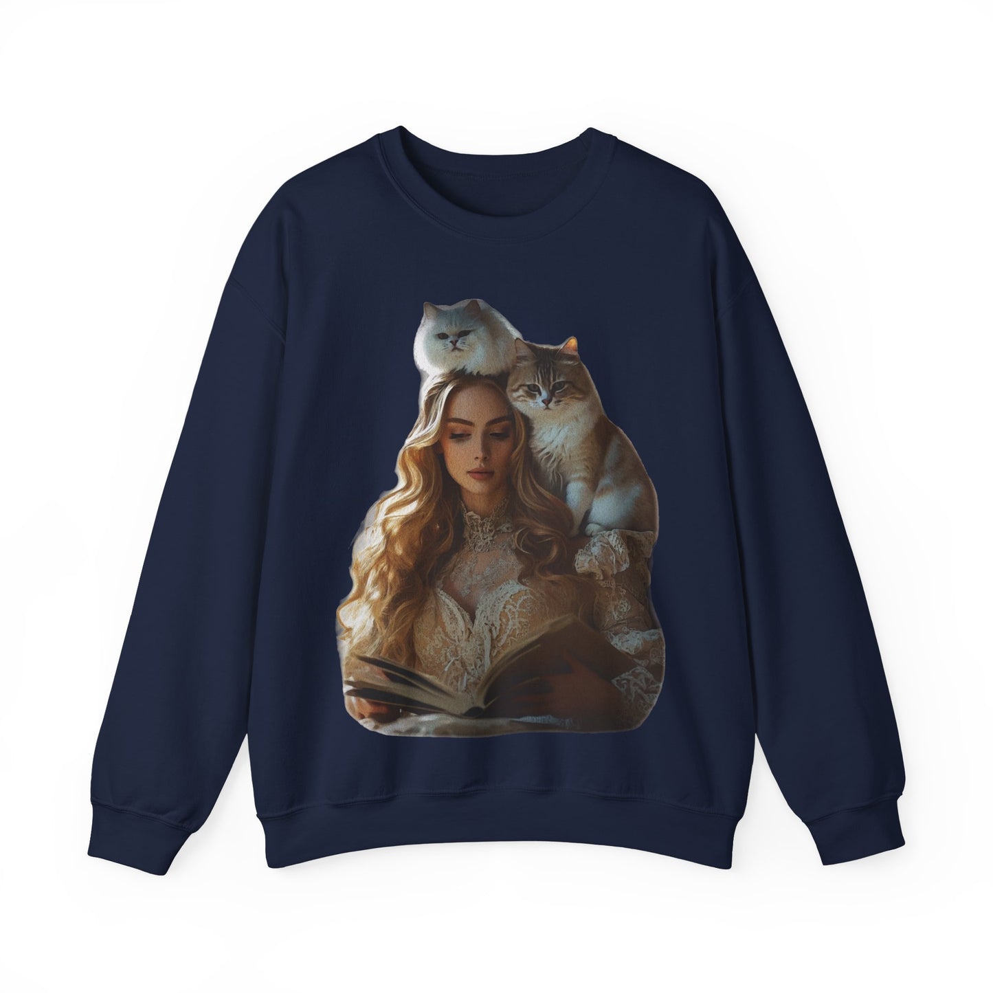 “Chapters & Companions: Peaceful Moments with Books, Cats, and Cozy Souls” - Cozy Cat Lover Sweatshirt, Cat Sweatshirt, Unisex Sweatshirt, Gift for Cat Lovers, Cute Crewneck, Animal Lover Apparel