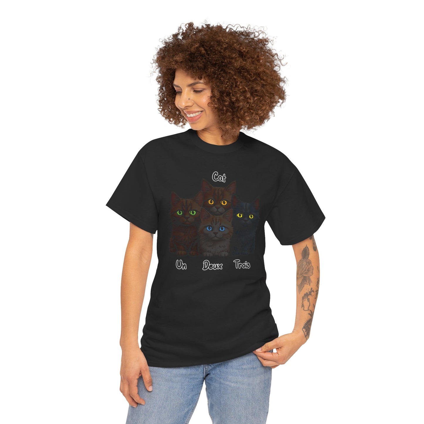 Un, Deux, Trois, Cat (Black Edition): Purrfect Counting Cuteness - Black Cat Lover Tee, Cute Cat Shirt, Unisex Cotton Top for Pet Lovers, Gift for Cat Birthday, Feline Fan Apparel, Animal Adoption T-Shirt