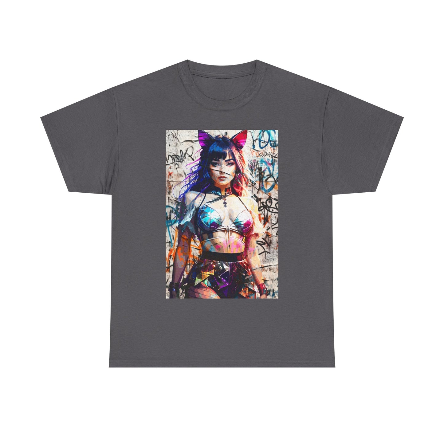 Graphic Tee - Prismatic Feline Enchantress Anime-Inspired Art Shirt
