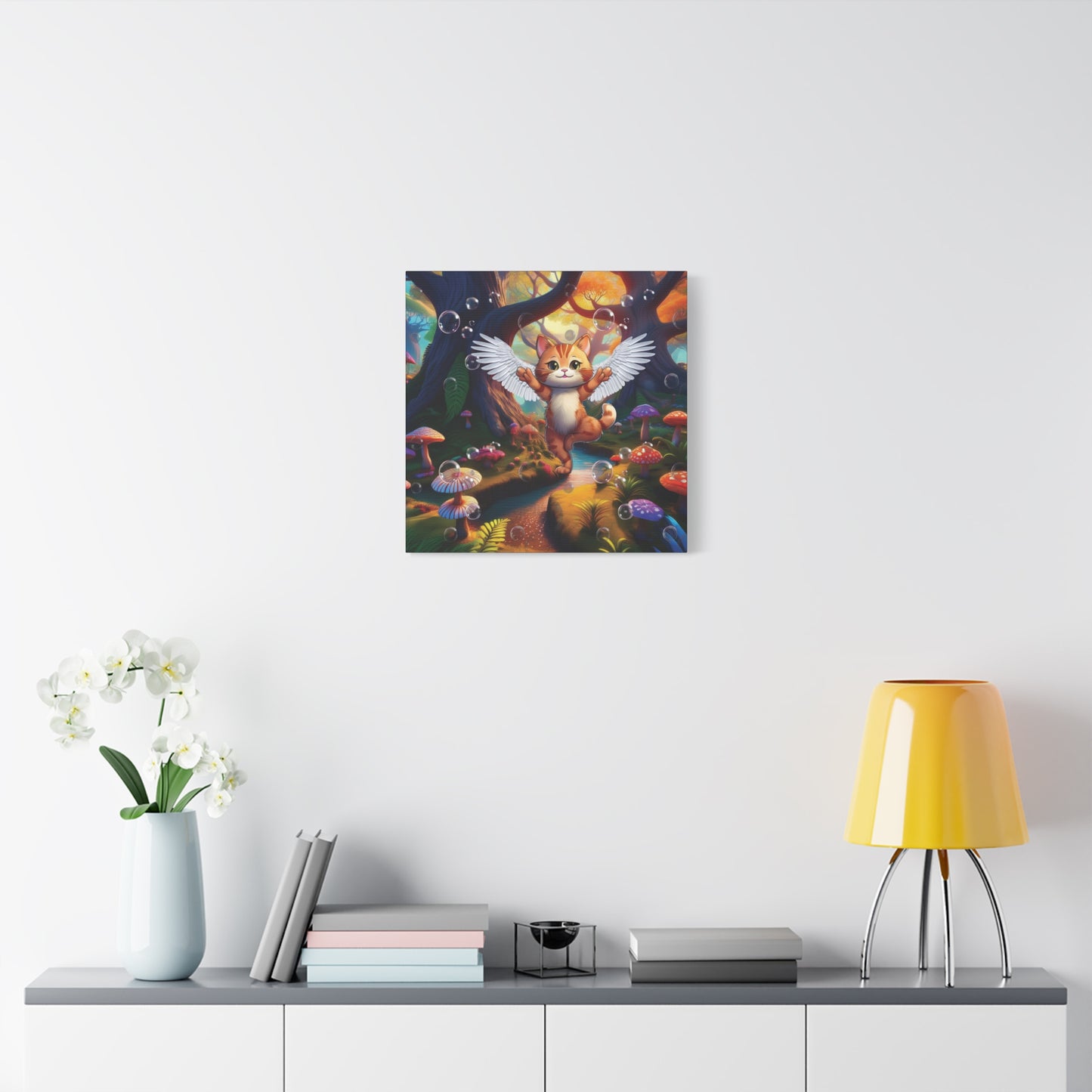 Winged Whiskers: Fantasy Cat's Magical Adventure - Canvas Print