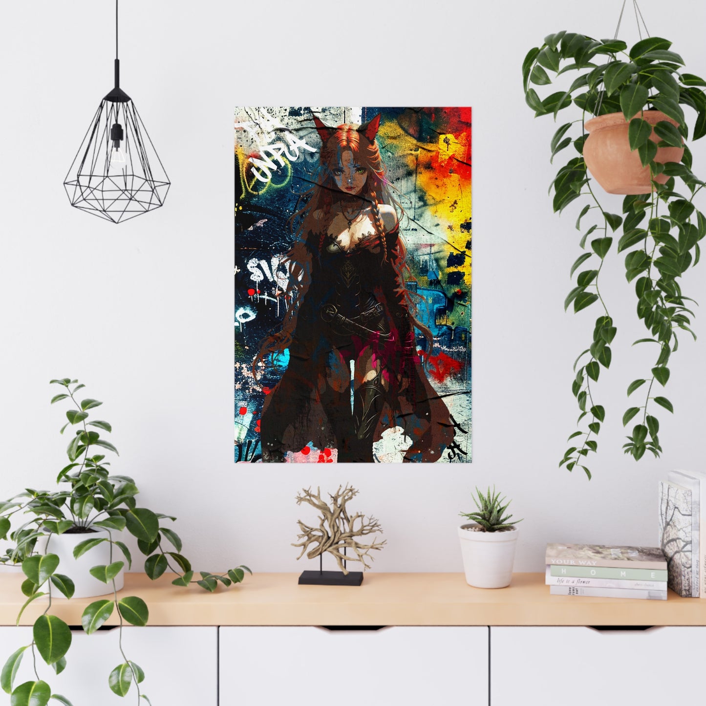 Warrior Anime Catgirl – Urban Fantasy Power on . - Vibrant Art Matte Poster, Urban Decor, Anime Wall Art, Gift for Collectors, Home Aesthetic