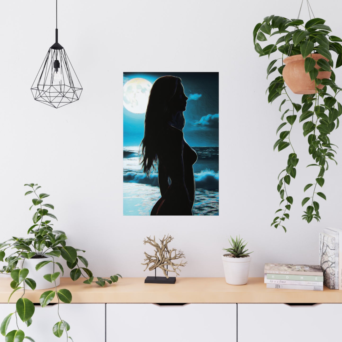 Moonlit Reflections – Serenity, Strength & Ocean Calm in One Magical Moment 🌊🌕 - Moonlit Silhouette Matte Poster, Bedroom Decor, Nighttime Art, Mystical Home Aesthetic, Gift for Art Lovers