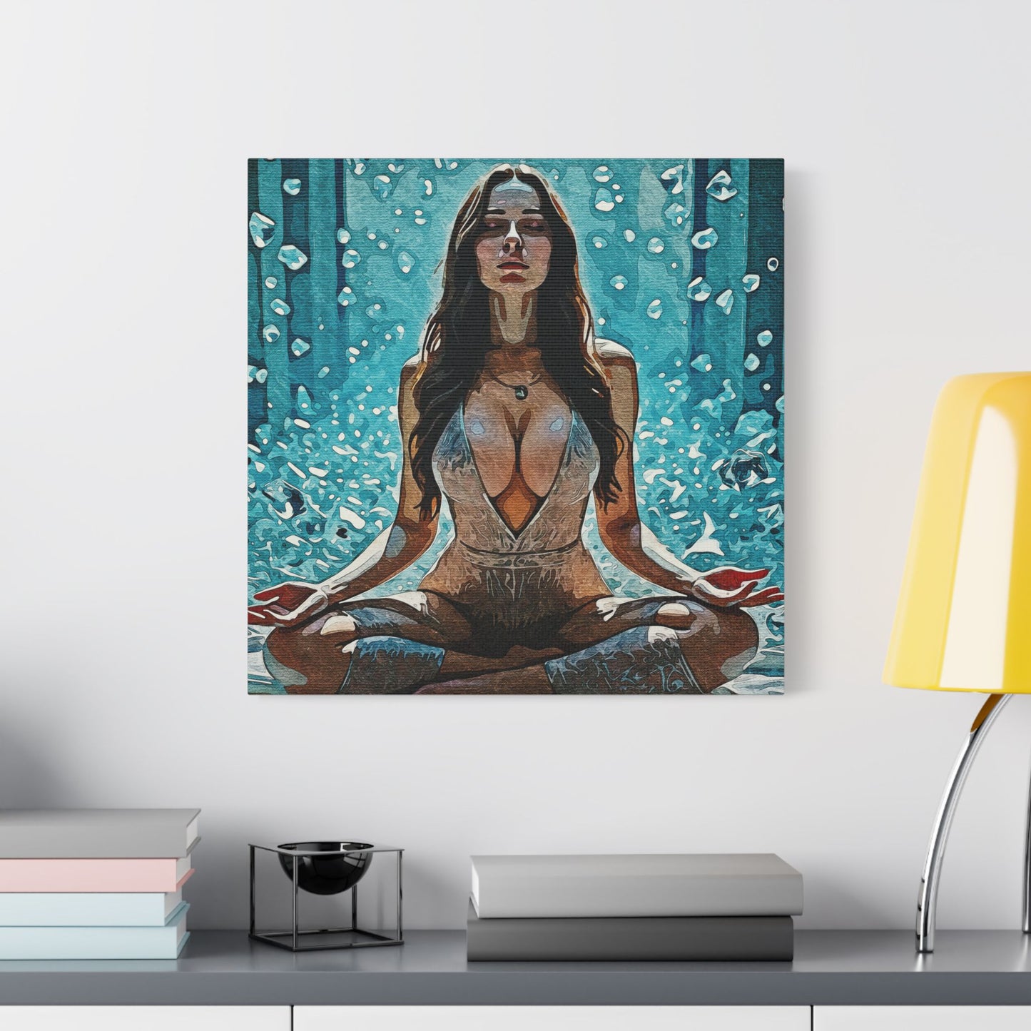 Crystal Mind – Meditative Stillness in Surreal Blue - Meditation Wall Art Canvas, Tranquil Home Decor, Mindfulness Gift, Zen Artwork, Spiritual Art for Yoga Lovers