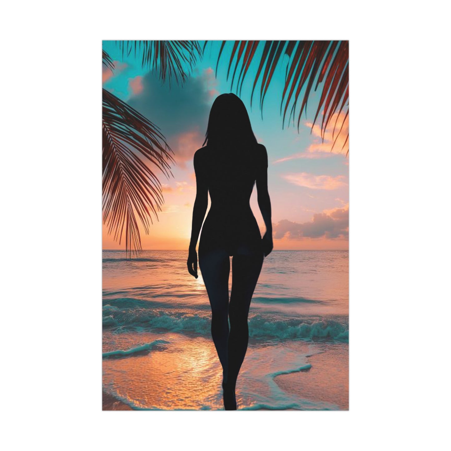 Sunset Spirit – Where Silhouettes and Palm Dreams Meet the Sea - Beach Sunset Matte Poster, Tropical Wall Art, Relaxing Home Decor, Gift for Beach Lovers, Coastal Vibes Print