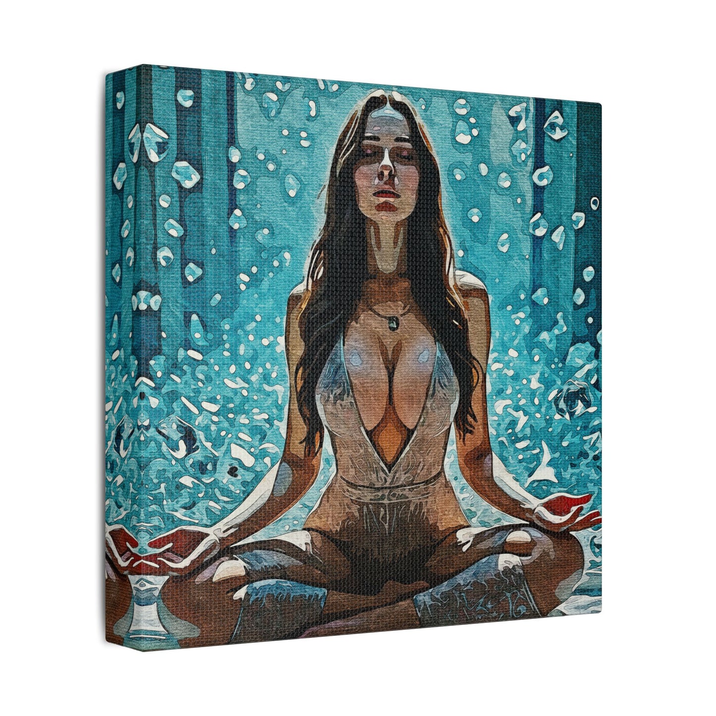 Crystal Mind – Meditative Stillness in Surreal Blue - Meditation Wall Art Canvas, Tranquil Home Decor, Mindfulness Gift, Zen Artwork, Spiritual Art for Yoga Lovers