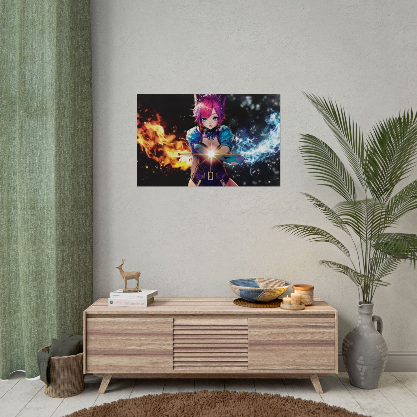 Canvas Print Elemental Balance: Flame & Frost Anime Fantasy Poster