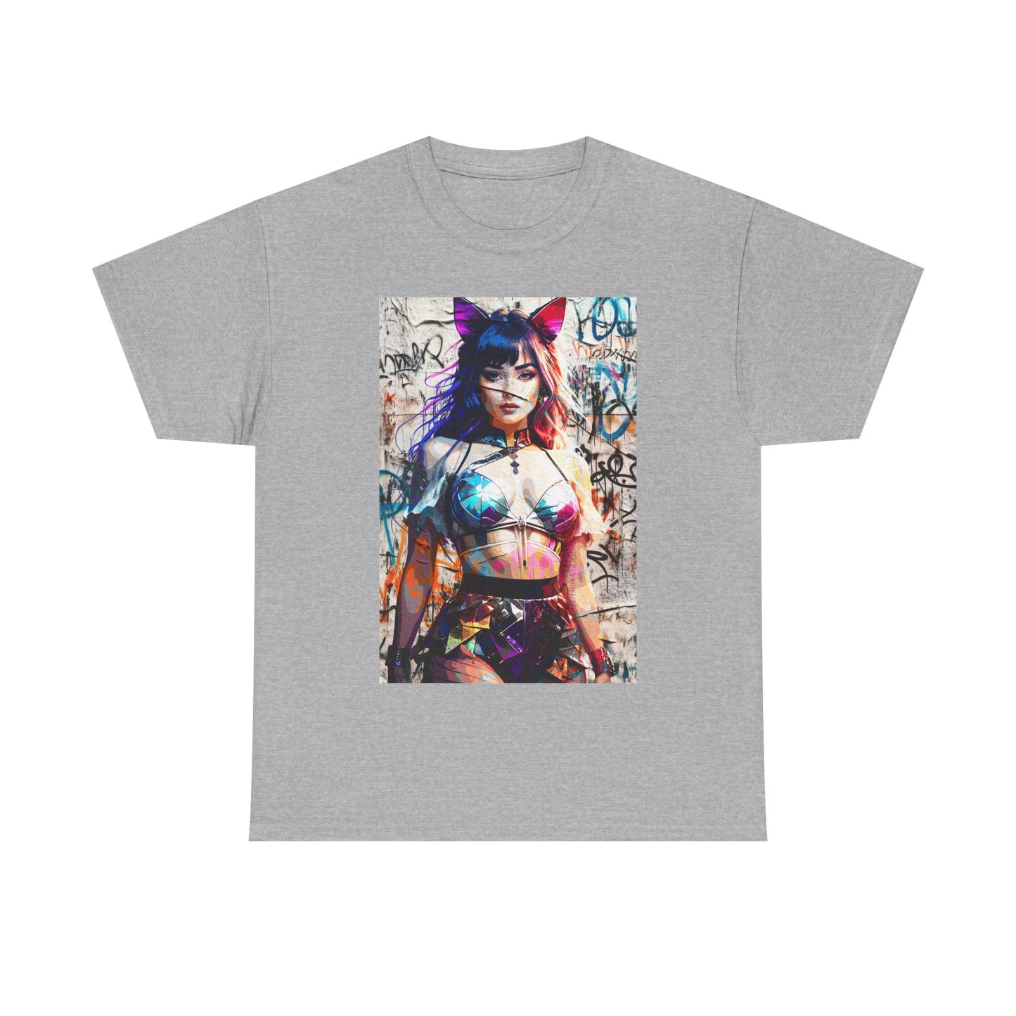 Graphic Tee - Prismatic Feline Enchantress Anime-Inspired Art Shirt