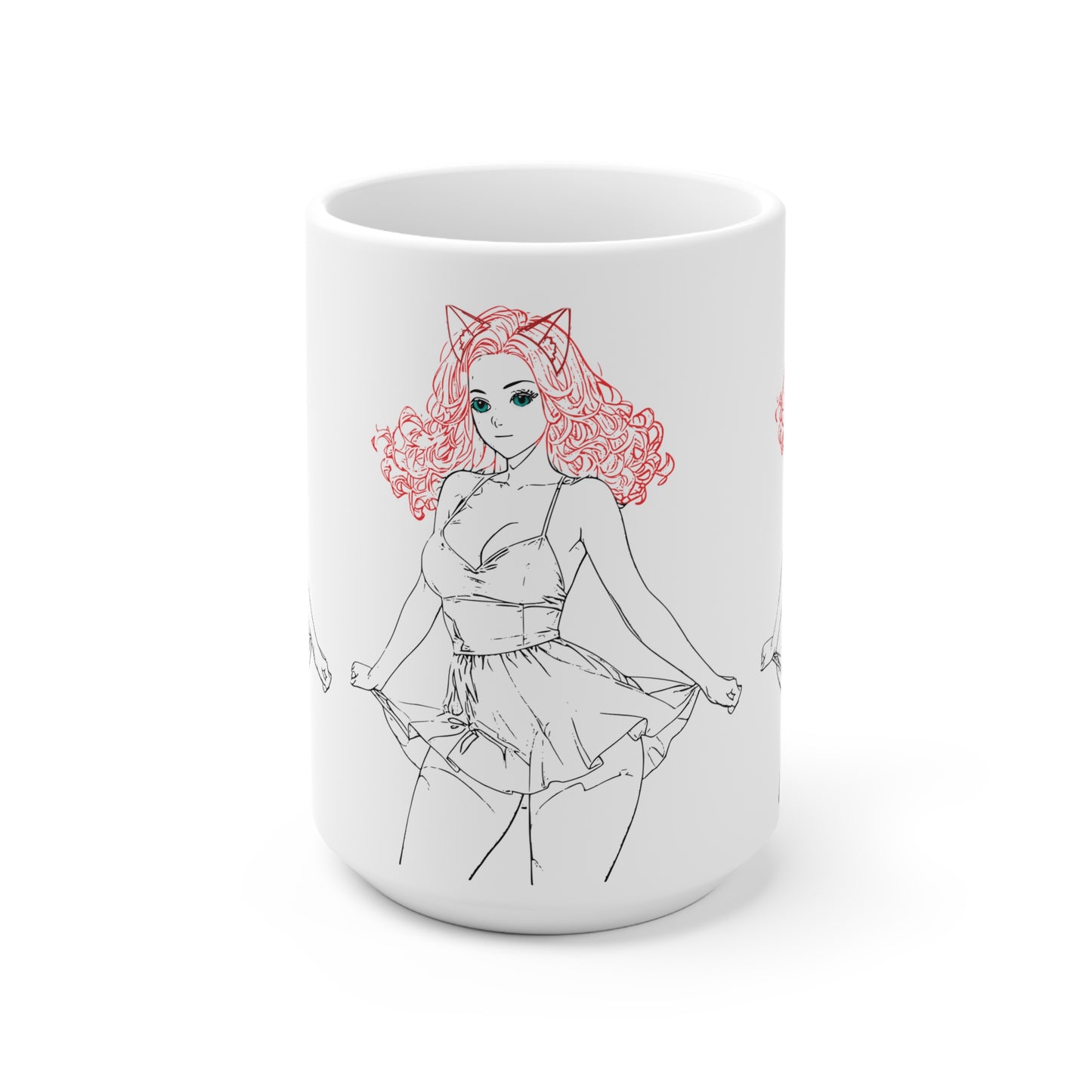 Cute Cat Ear Illustration Ceramic Mug, Gift, Kawaii Style Coffee Cup, Girly Home Decor, Fun Birthday Present
