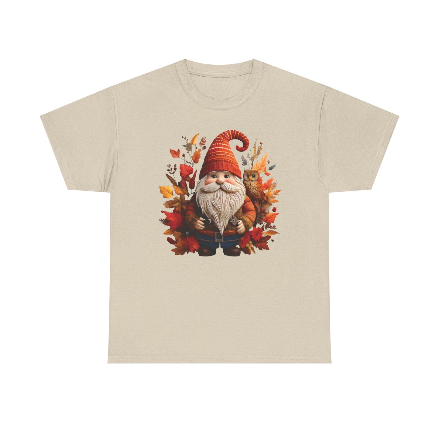 Gnome & Owl Autumn Harmony โ Cozy Magic for the Season ๐๐งก - Tee, Fall T-Shirt, Cozy Halloween Shirt, Pumpkin Spice Gift, Unisex Cotton Top