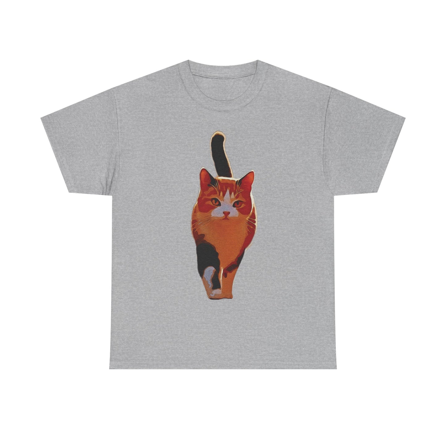 “Confident Stride: The Tri-Color Cat That Walks Like It Owns the World” - Cat Lover Unisex Heavy Cotton Tee, Cute Cat Shirt, Pet Lover Gift, Animal Tee, Casual Fashion, Gift for Cat Owners