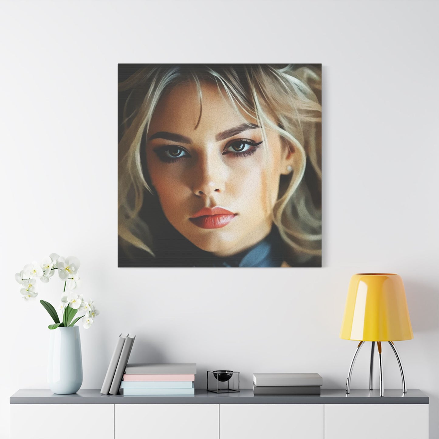 Golden Whispers – Flowing Hair Elegance for Inspired Spaces - Stretched Satin Canvas Art Print, Elegant Wall Décor, Modern Home Accent, Gift for Art Lovers, Portrait Artwork