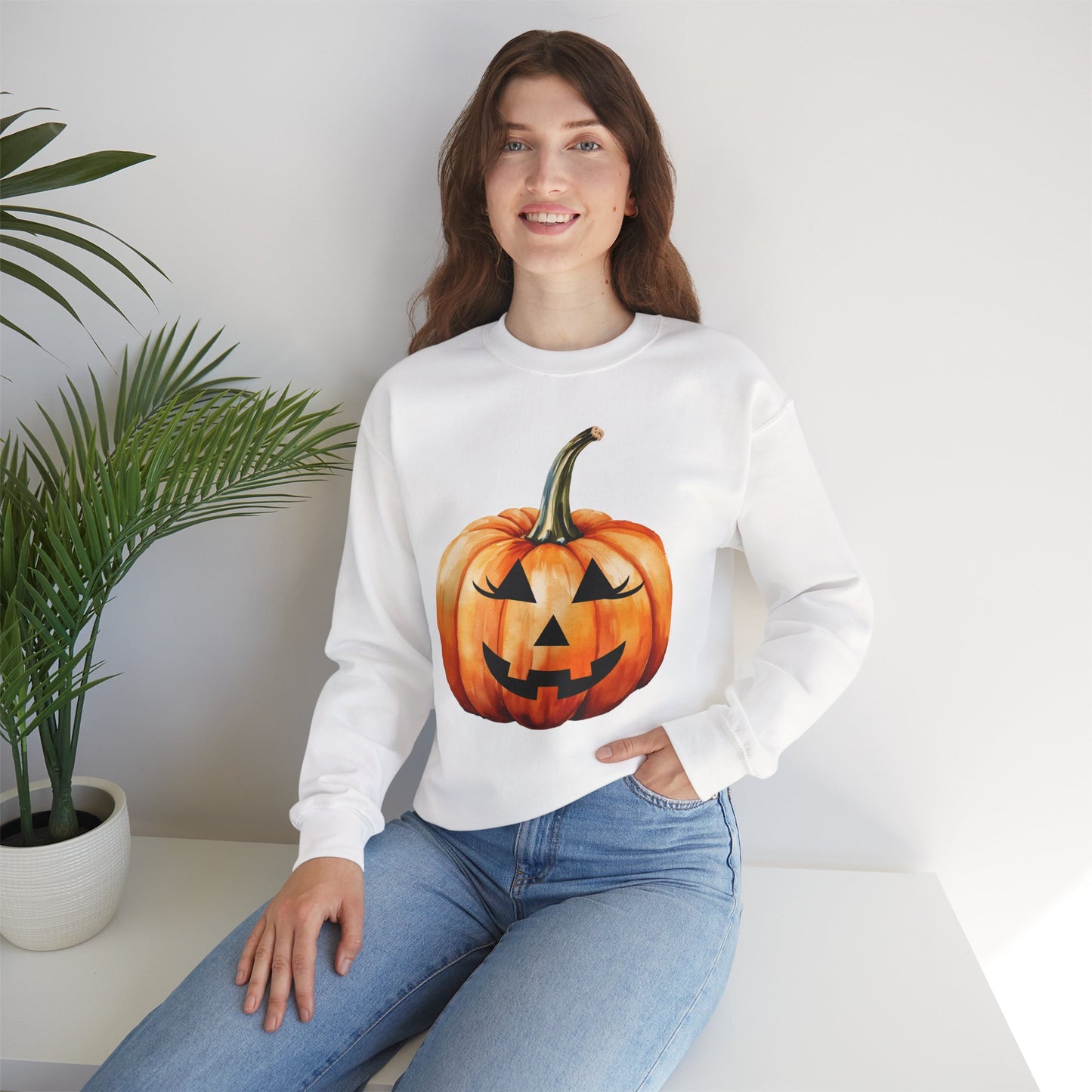 ๐ Embrace Autumn Magic - Pumpkin Bliss Collection for Cozy Season Vibes โจ - Halloween Pumpkin Crewneck Sweatshirt | Cozy Fall Fashion, Unisex Sweater, Casual Wear, Gift for Halloween Lovers, Autumn Style