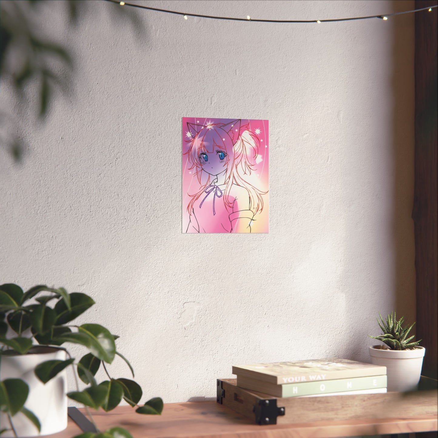 Whimsical Anime Fine Art Poster, Bedroom Wall Decor, Gift for Anime Lovers, Fantasy Art Print, Cute Home Aesthetic