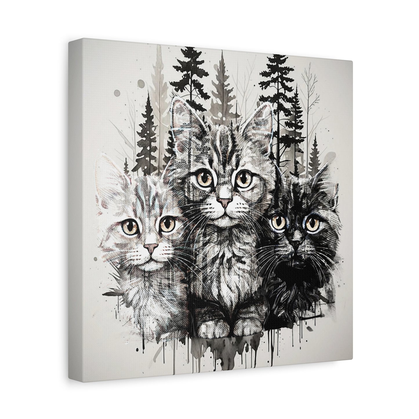 Cat Portrait Canvas Art - Whimsical Feline Wall Decor for Cat Lovers