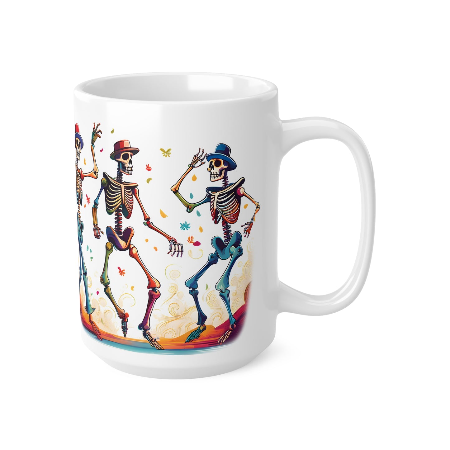 Dancing Skeletons Halloween Party - Spooky Fun Celebration Art - Festive Autumn Spirit Collection - Skeleton Dance Ceramic Coffee Cup | Fun Halloween Mug, Dia de los Muertos Gift, Unique Kitchen Decor, Quirky Drinkware, Celebration Cup