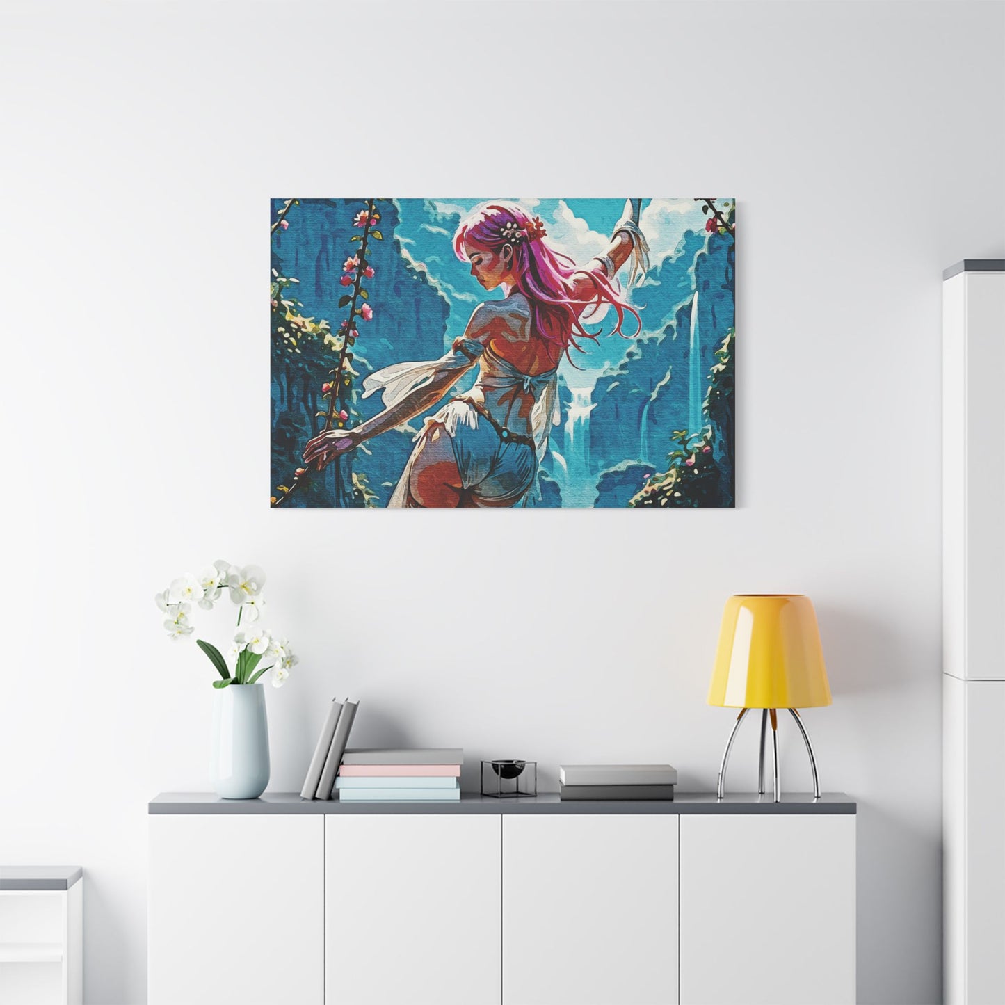 Blossom Beyond β Where Fantasy Blooms and Courage Flows πΈπ - Satin Canvas Wall Art, Enchanting Fantasy Art Print, Colorful Home Decor, Bohemian Wall Hanging, Ethereal Gift Idea
