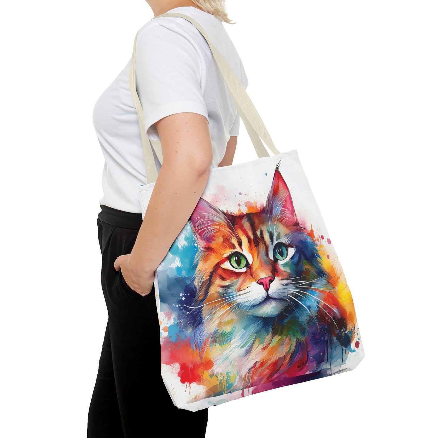 Colorful Tri-Color Cat Tote Bag: Pawsitive Vibes