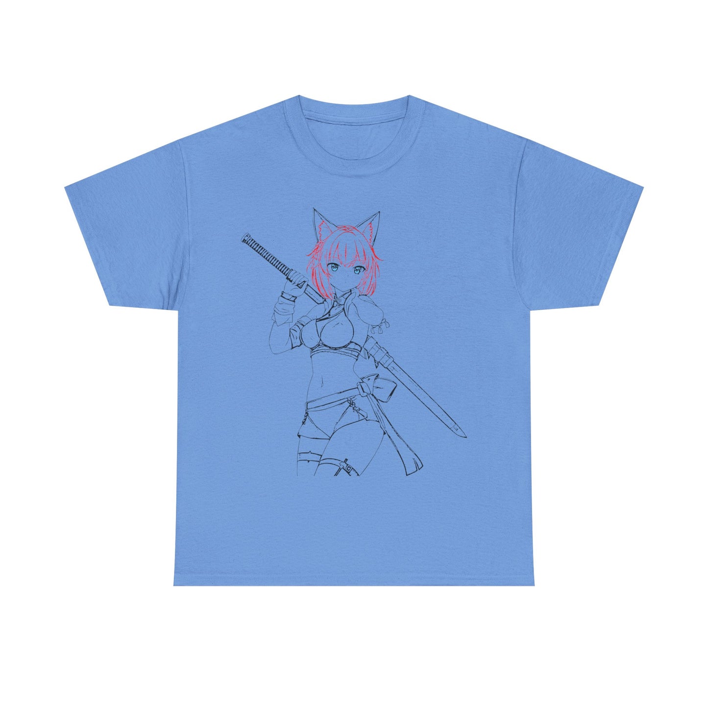 Blade & Whiskers: Unleash Courage and Cuteness with the Fierce Spirit of the Catgirl Warrior - Anime-Inspired Unisex Heavy Cotton Tee, Casual Wear, Gift for Gamers, Anime Lovers, Graphic Tee, Soft Cotton T-Shirt