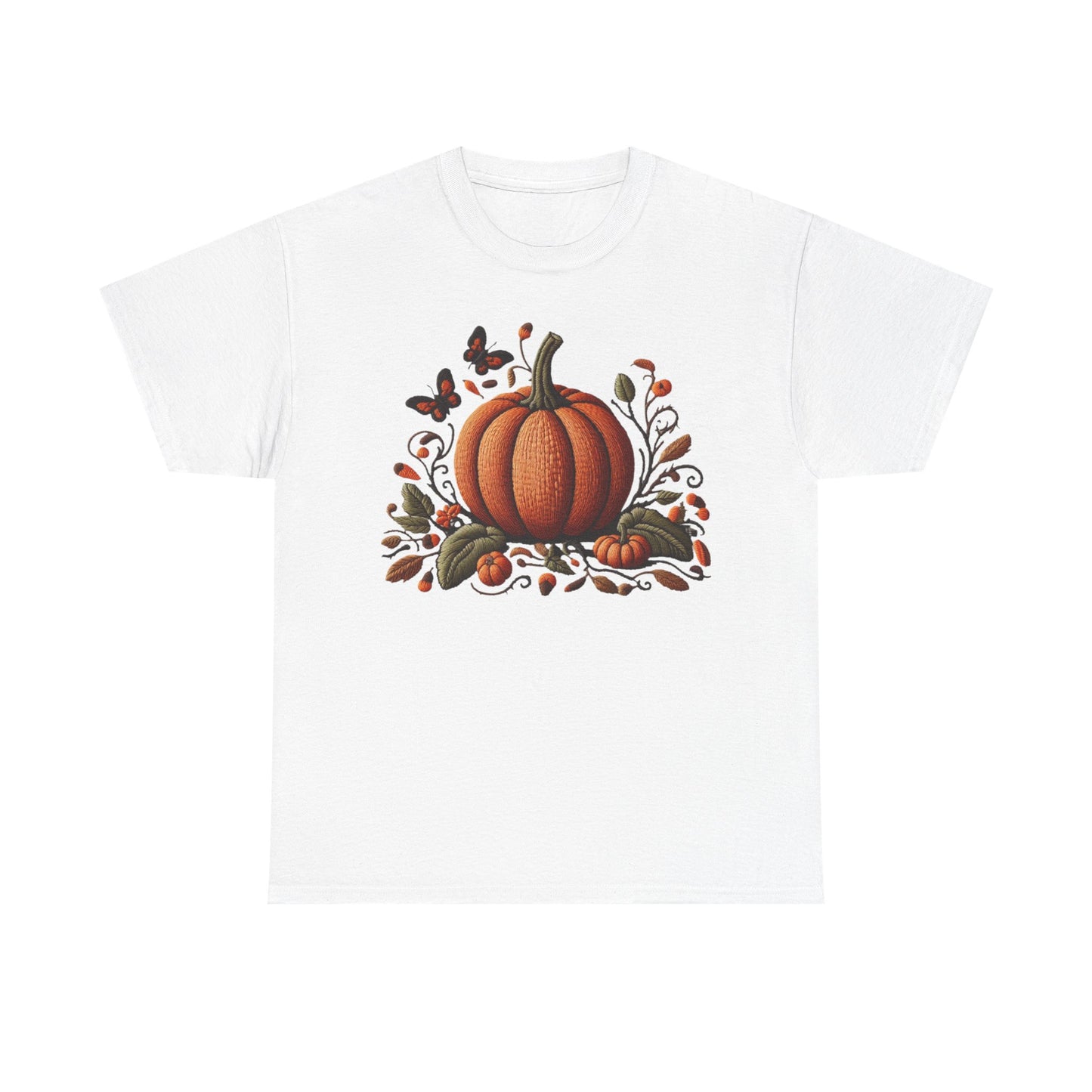 Pumpkin & Botanical Bliss โ Autumnโs Cozy Charm ๐๐ - Autumn Pumpkin Tee, Fall T-Shirt, Halloween Shirt, Thanksgiving Gift, Unisex Heavy Cotton Tee