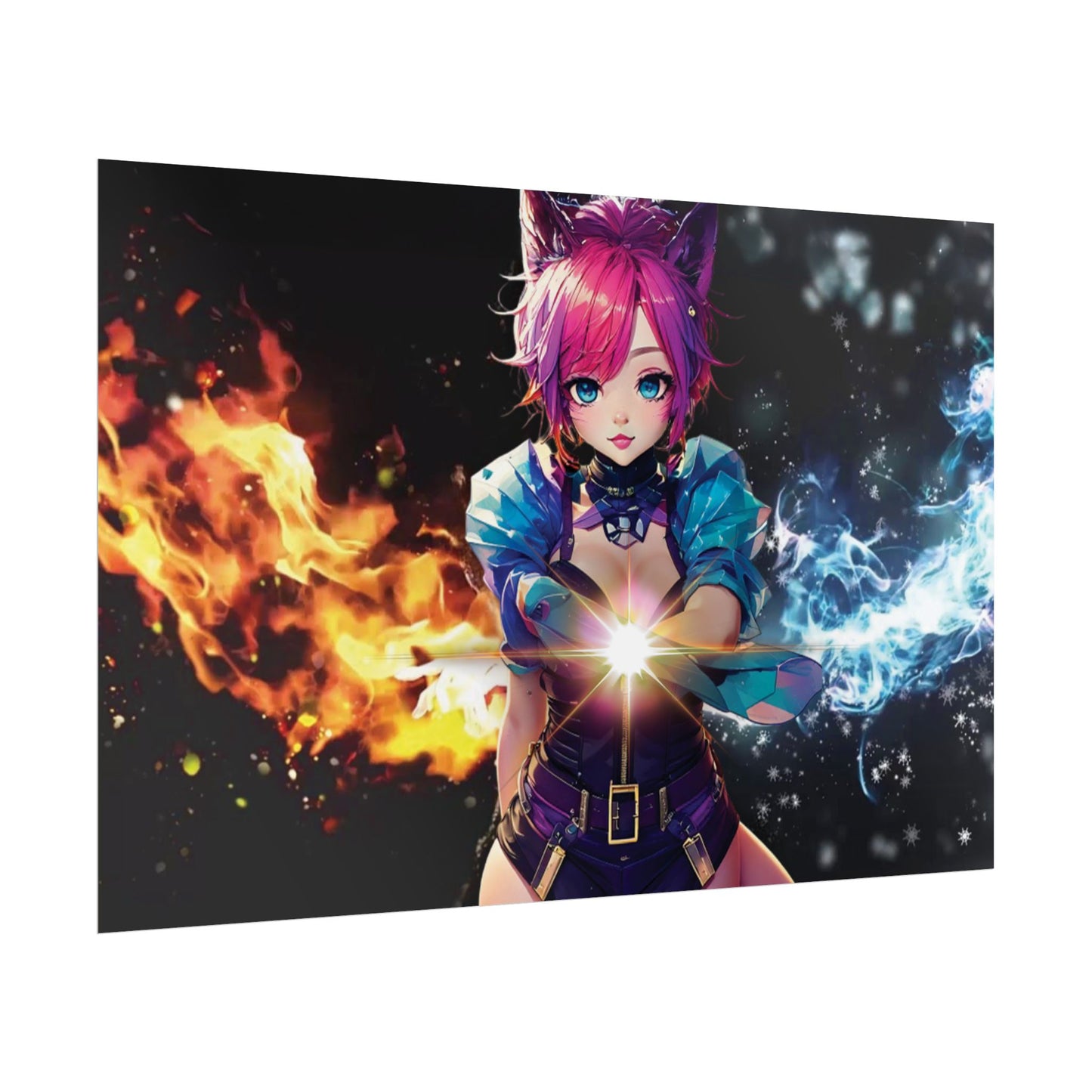 Canvas Print Elemental Balance: Flame & Frost Anime Fantasy Poster