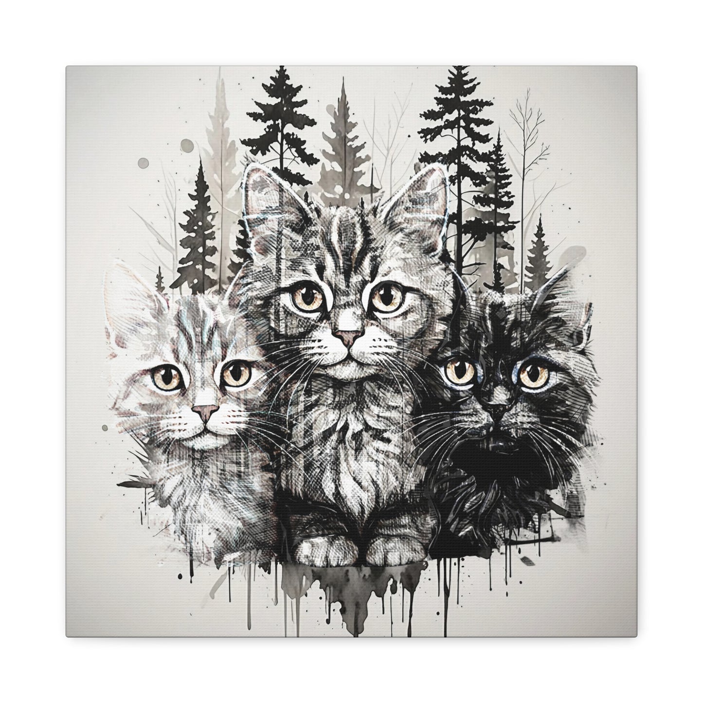Cat Portrait Canvas Art - Whimsical Feline Wall Decor for Cat Lovers