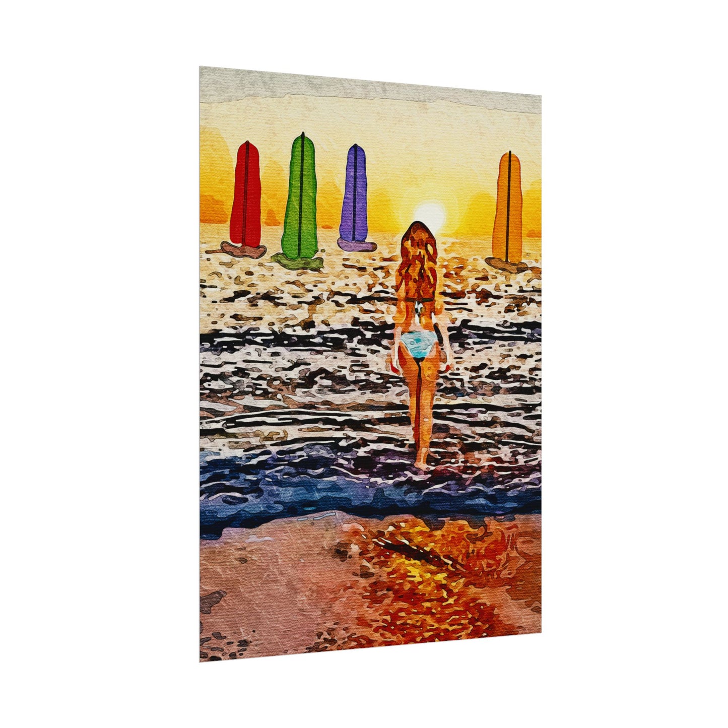 "Chasing Horizons: A Sunset Journey of Hope and Serenity Beyond the Waves" - Beach-Themed Rolled Posters, Decorative Wall Art, Summer Decor, Coastal Vibe, Surfing Gift, Ocean Sunset Print