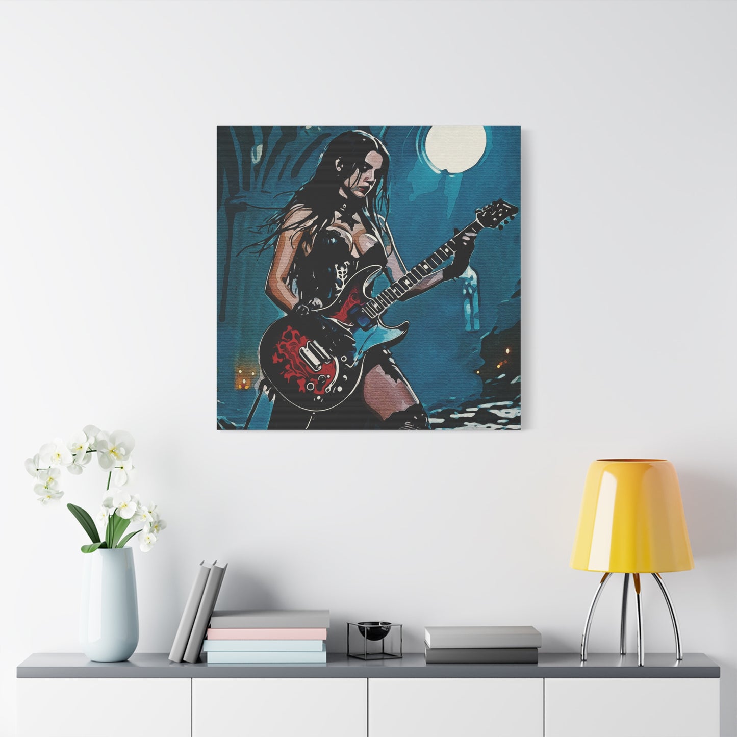 Midnight Riff: Power, Passion, and Gothic Pulse - Gothic Rocker Canvas Art, Edgy Wall Decor, Music Lover Gift, Unique Home Accent, Studio Wall Art