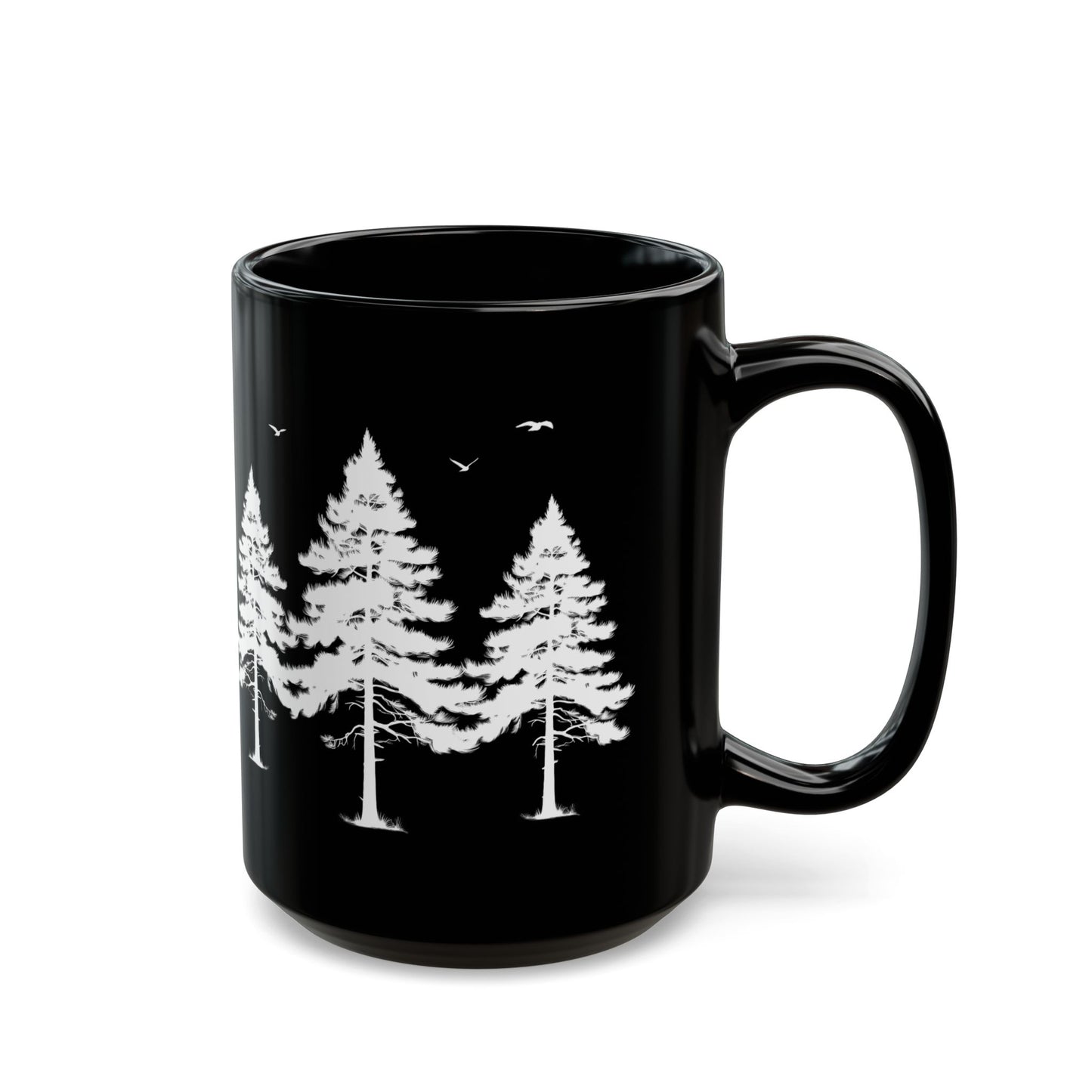Serene Forest Black Mug - 11oz & 15oz Coffee Cup for Nature Lovers