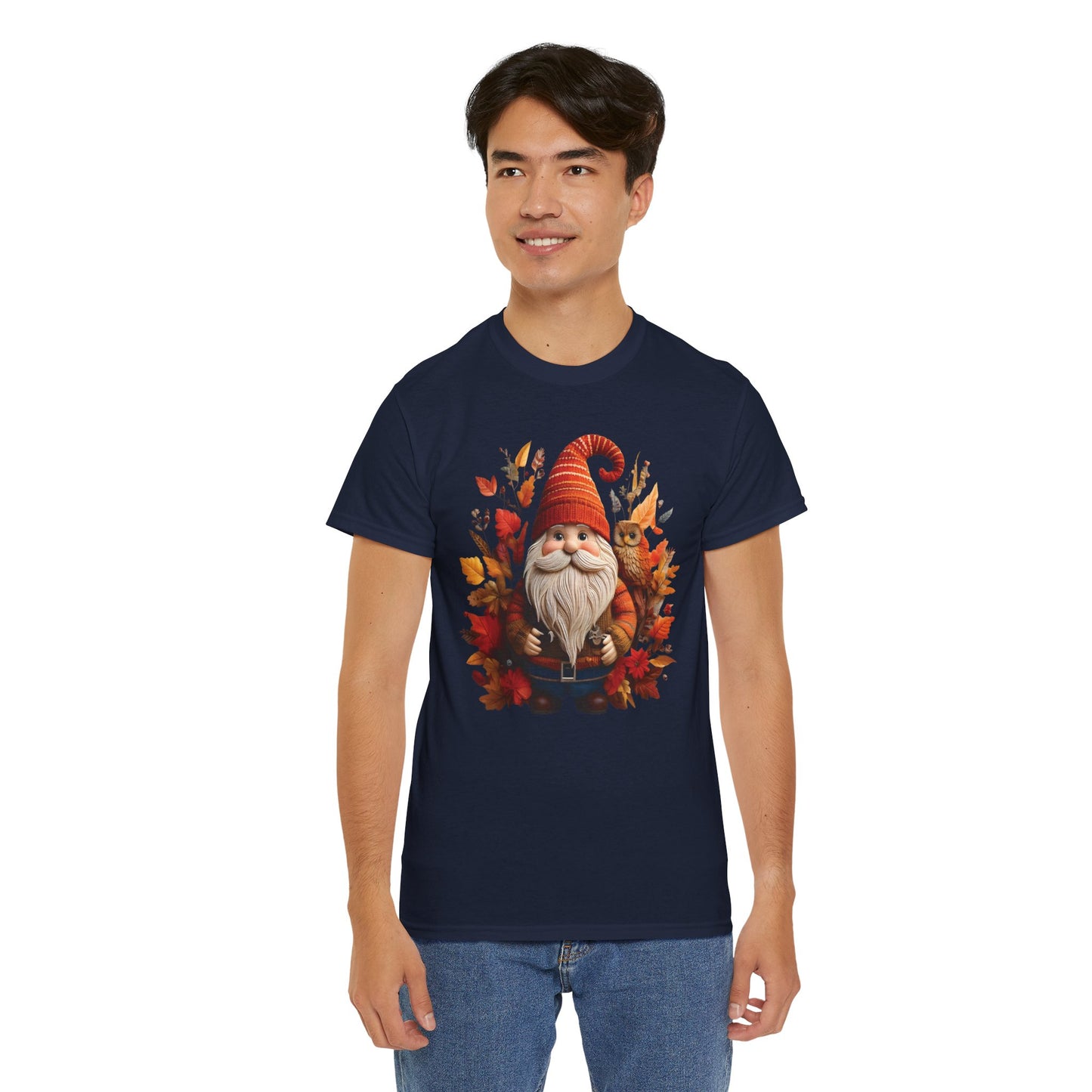 Gnome & Owl Autumn Harmony โ Cozy Magic for the Season ๐๐งก - Tee, Fall T-Shirt, Cozy Halloween Shirt, Pumpkin Spice Gift, Unisex Cotton Top