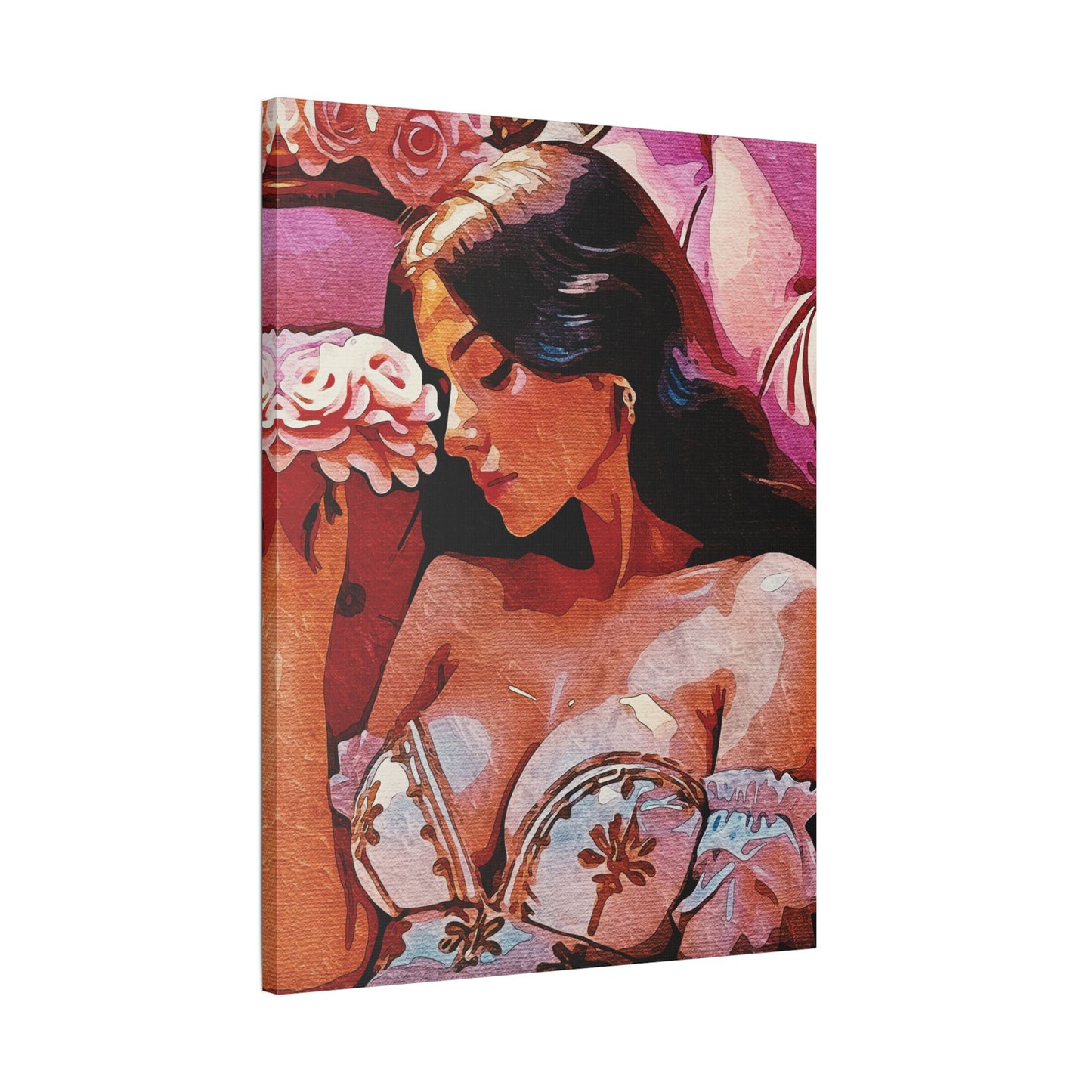 "Rose Garden Dreams: Vintage Beauty Blooming in Warm Sunset Hues and Timeless Romance" - Satin Canvas, Stretched
