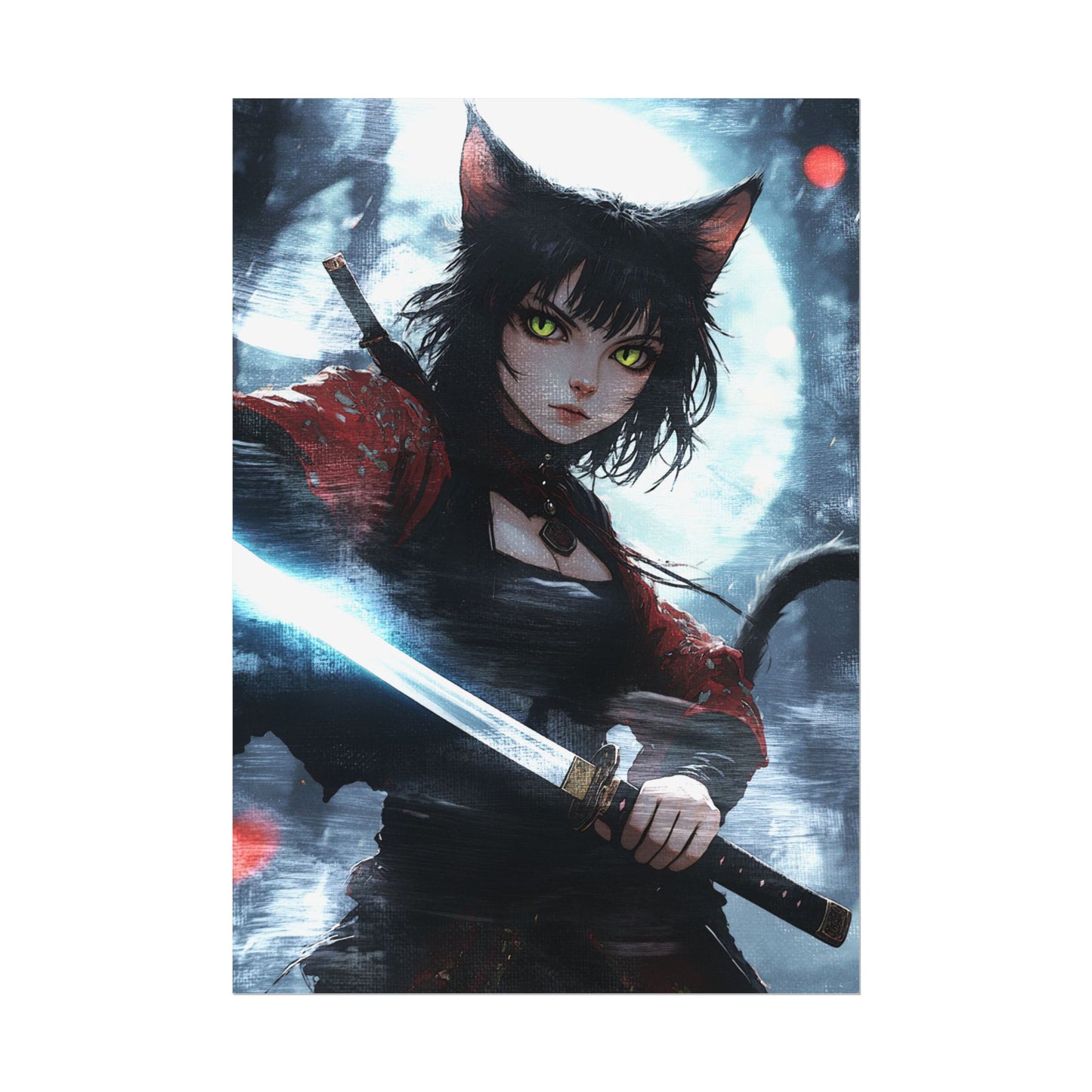 Cat Warrior Art Rolled Poster - Stylish Anime Decor for Home or Office